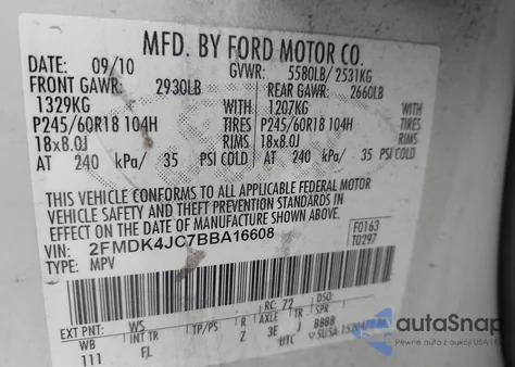 2011 Ford Edge Sel z USA, uszkodzony, nr VIN 2FMDK4JC7BBA16608